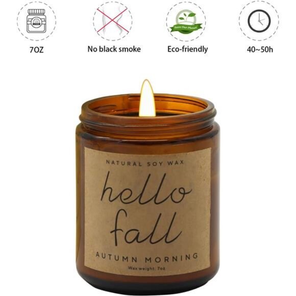 7oz Hello Fall Natural Soy Wax Autumn Morning Scented Candle for Home Fragrance - Picture 2 of 7